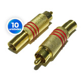 10 Conector Rca Plug Tipo Macho Dourado Com Mola Metal 10und