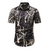 Camisa De Praia Havaiana De Manga Curta Masculina Estampada