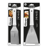 Kit 2 Espátulas Inox Lanche Reta E Curva Chapeiro E Cozinha