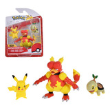 Figuras Pokemon Pikachu + Magmar + Turtwig Battle Set