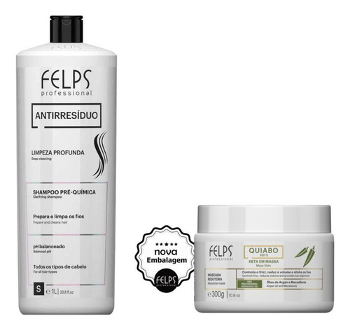 Kit Felps - Shampoo Antirresíduo 1l + Okra Btox 300g