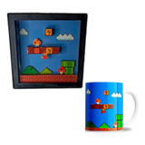 Cuadro 3d Mas Taza De Ceramica - Mario Bros - Retro Box