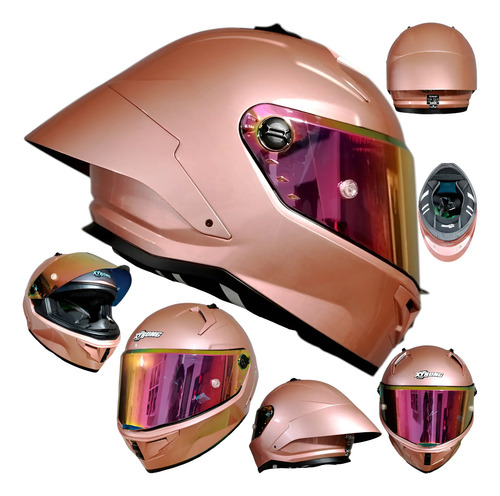 Casco Moto Rosa Brillante Integral Xtrong Ece 2206 Mujer