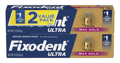 Fixodent Ultra Max Hold Adhesivo Dental  62g 2 Pack 