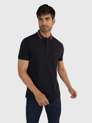 Polo Regular Fit Cuello Ribeteado Azul Tommy Hilfiger