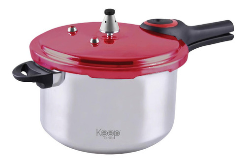 Olla A Presión Keep 6 Litros 6l Plateado/rojo - 1 Unidad