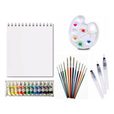 Kit Pintura Acuarela Set Croquera Pinceles Paleta Mezcladora