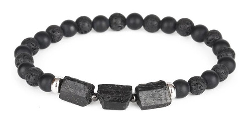 Pulsera Turmalina Negra Y Piedra Volcánica 