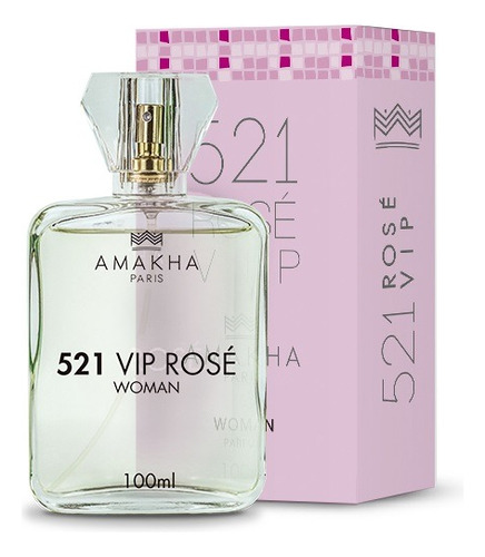 Perfume Amakha Paris 521 Rose Vip 100ml Grande Feminino Fragrância Floral Frutal Dia Edp Fixação Spray Presente Notas