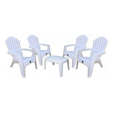 Combo 4 Silla Miami Blanca Plastico Mascardi 1 Mesa Ratona