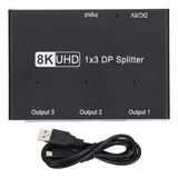 Divisor Displayport 1x3, 8k, 30 Hz, 4k 144 Hz, Hub Triple Ms