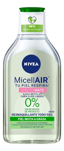 Agua Micelar Desmaquillante Nivea Efecto Mate 400 Ml Tipo De Piel