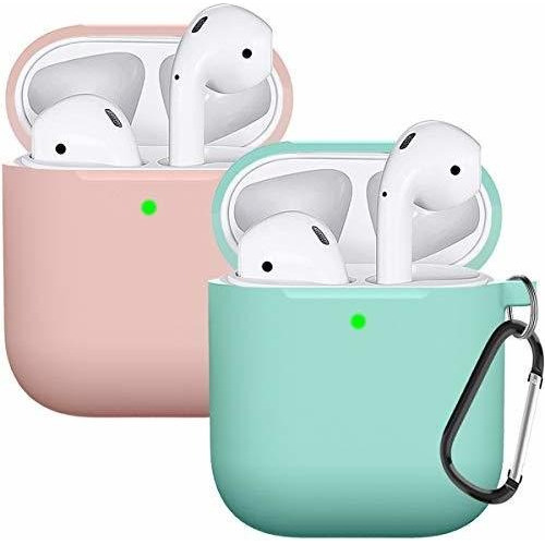 Funda Compatible Con AirPods De Silicona 2pz Rosa Y Turquesa