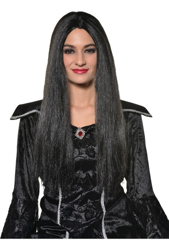 Peluca Negra Lacia Larga Sintetica Morticia Addams Halloween