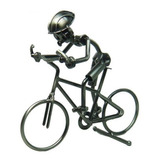 Bicicleta Con Ciclista Metal Artesanal Con Tuercas 19x20cm