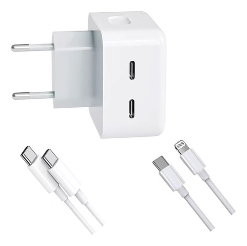 Cargador Usb Tipo C Doble 40w + Cable Para iPhone Y Android