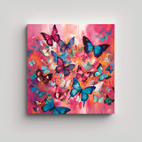 80x80cm Cuadro Lienzo Mariposas Vibrantes Rosa Polvo Flores