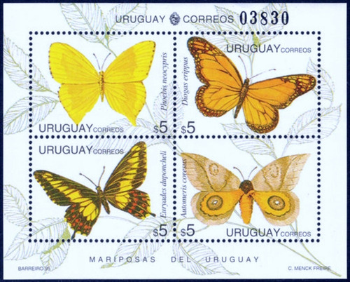 Fauna - Mariposas - Uruguay - Hojita Block Mint 