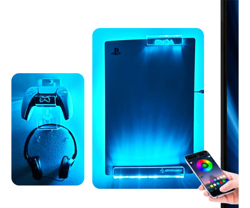 Soporte De Ps5 + Kit Led Rgb + Base Para Control Y Audifonos