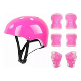 Casco Ajustable + Protecciones Infantil. Rosado Y Azul