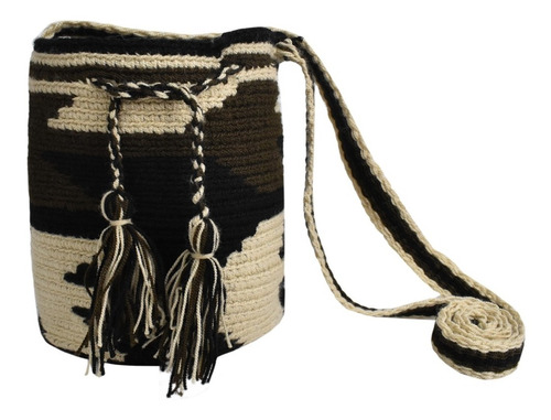 Mochila Wayuu Pequeña Unisex Cafe Con Negro