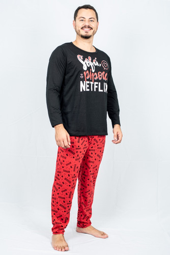 Pijama Adulto Masculino Longo Inverno Estampado Netflix