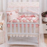 Kit Mini Berço Trançado Menina Salmao Decoração Quarto Bebe