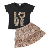 Conjunto Niña Blusa Love Y Falda Leopardo