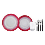 Set X24 Vajilla Forjado Rojo Durax Vasos Cubiertos Carol