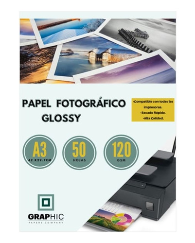 Papel Fotografico Glossy  120 Gr Tamaño A3 50 Hojas