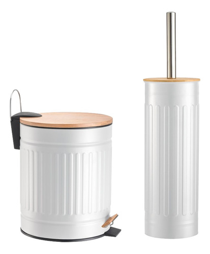 Lixeira 3 Litros Pedal + Escova P/ Lavabo Banheiro Bambu