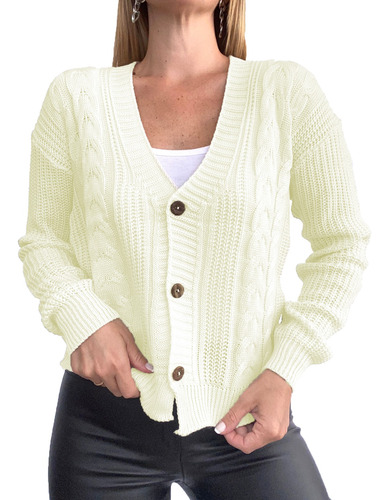 Cardigan Mujer Sweater Con Botones Pullover Tejido Lana