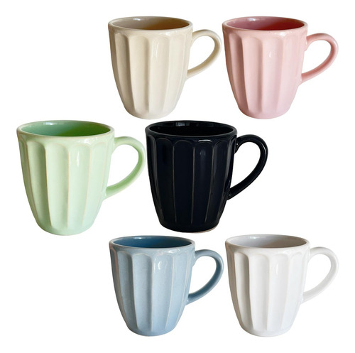 Taza Mug Vainilla Ceramica Alta Vintage Deco Pastel 320cc