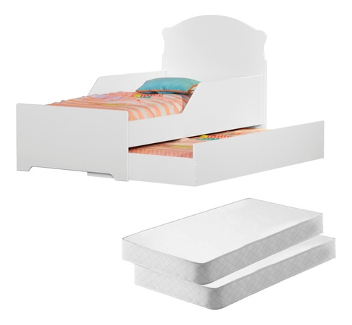 Mini Cama Infantil Com Auxiliar Branco Deluxe Com Colchões