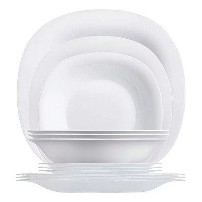 Vajilla de 12 pzas moderna de Opal Carine Luminarc color blanco cuadrado | Meses sin interés