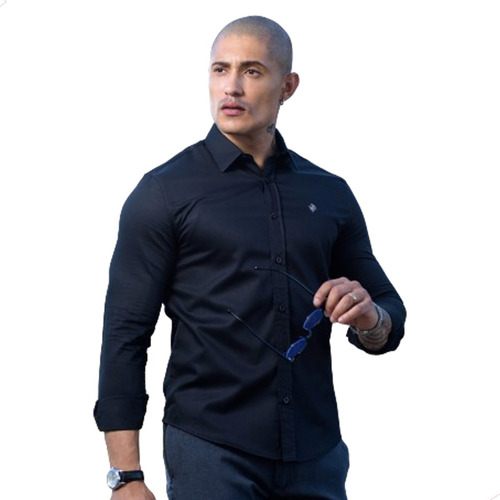 Camisa Masculina  Manga Longa Preta Oferta - Novidade Oferta