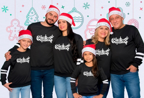 Buzo Buso Saco Hoodie Negro Familia Navideños Navidad