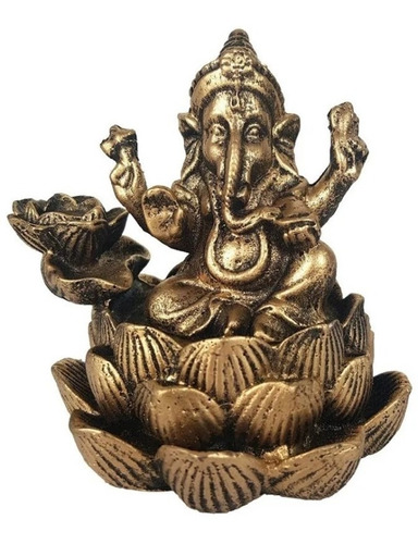 Incensário Ganesha Flor De Lótus + 1 Incenso Cone Brinde