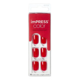 Kit Uñas Artificiales Impress Color Rojo 30un