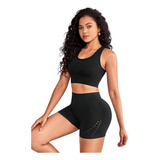 Conjunto Deportivo Biker + Crop Top Push Up Negro - Ref 5165