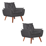 Kit 2 Poltronas Decorativa Opala Suede Cinza Kasa Sofa.