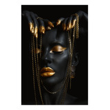 Quadro Mulher Negra Dourada 06 Fashion 20x30 Cm