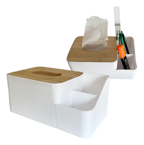 Porta Cosmeticos+ Rollo Papel Multiuso Plastico Tapa Madera