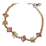 Pulsera Mariposas Con Zirconias Rosa Bb 19cm Lrg Oro Lam.18k