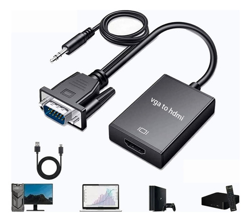 Convertidor De Vídeo Por Cable Vga A Hdmi + Audio Full Hd 10