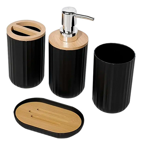 Set De Accesorios Para Baño 4 Piezas Bambu Elegante