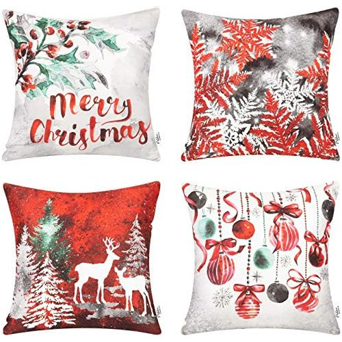 Fundas De Almohada De Navidad Rojo Y Decoración De Inv...