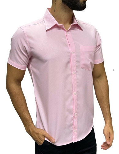 Camisa Social Masculina Manga Curta Tradicional Não Amassa