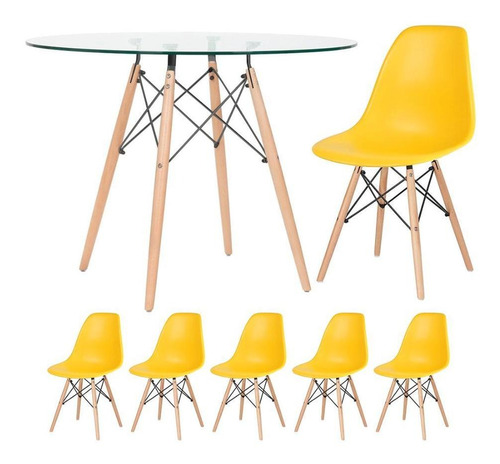 Mesa De Vidro Eames 100 Cm + 5 Cadeiras Eames Eiffel Dsw