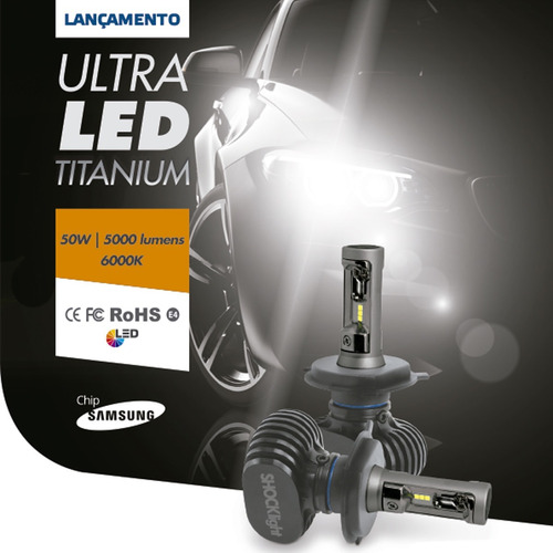 Par Lâmpadas Ultra Led Shock Light Titanium 6000k H4 10000lm